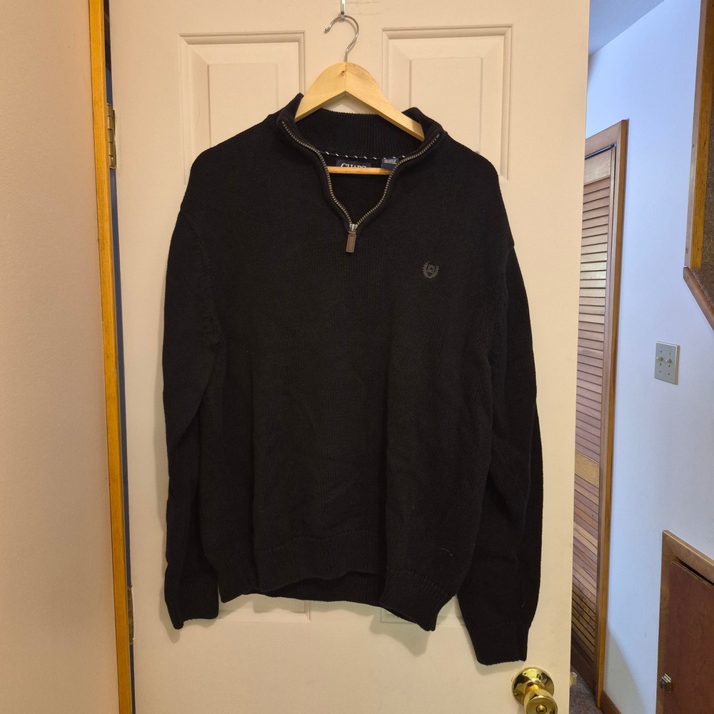 Chaps Mens XXL Black 100% Cotton Quarter Zip Pullover Sweater Mock Neck Ribbed
